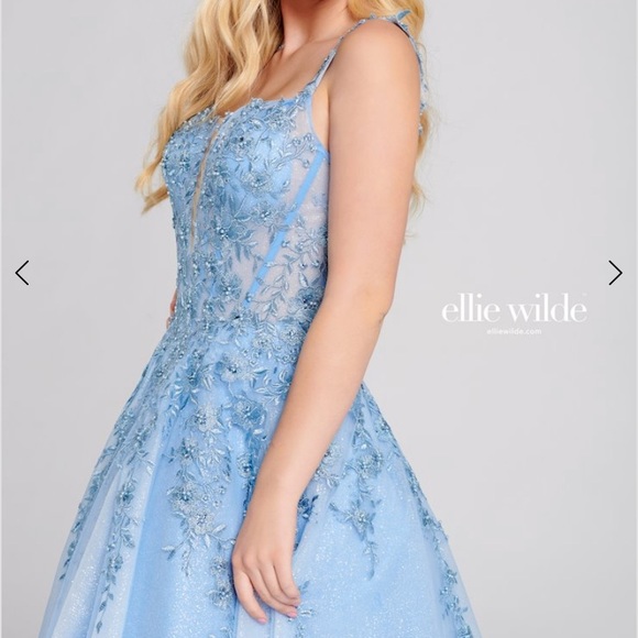 Ellie Wilde embroidered fit and flare sleeveless long Gown - Picture 3 of 11